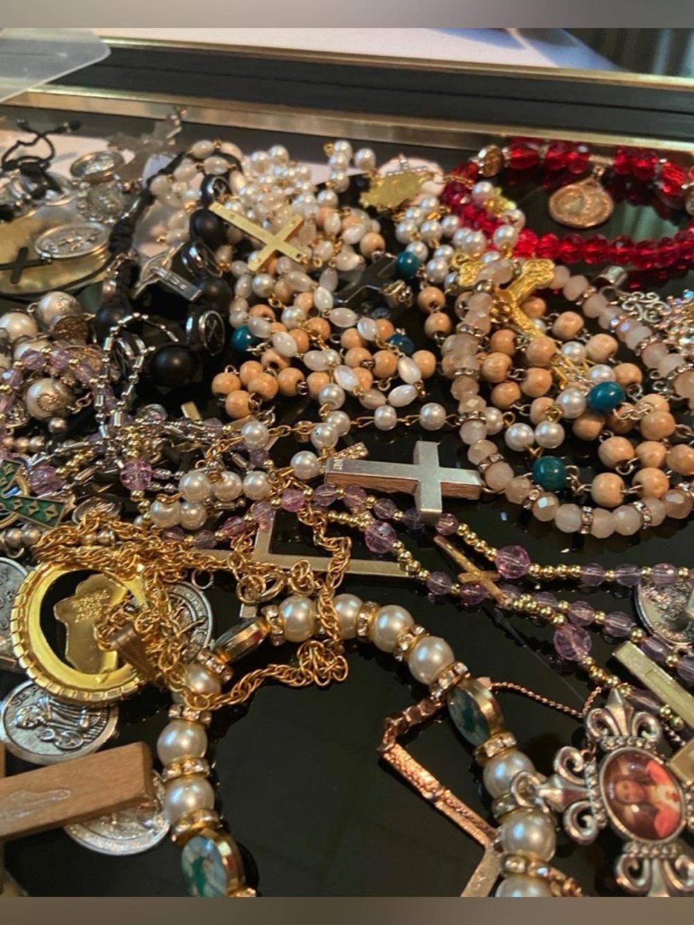 Assorted Women’s Cross and Bead Necklace Lot in Gold, Pearl, Pink &Turquoise #41